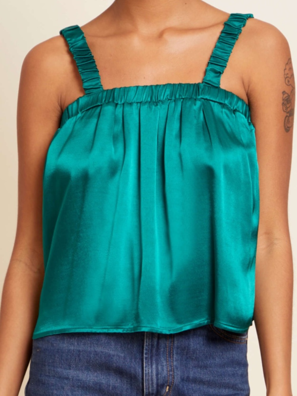 Nation LTD Emerald Green Satin Cami Tank XXL NWT Luxe Draped Top
